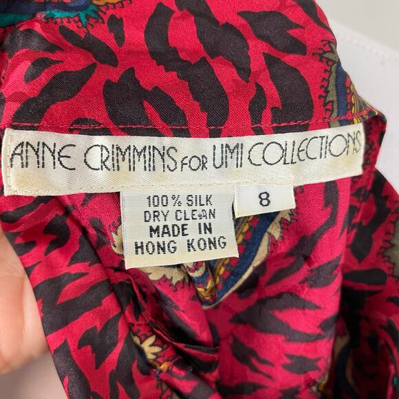 Vintage Anne Crimmins Silk Red Paisley High Neck Long Sleeve Blouse Size 8 - Picture 5 of 5